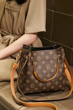 Modern Brown Unique Print Faux Leather Tote Handbag