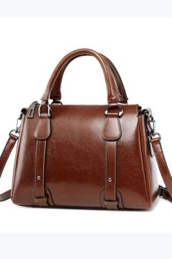 Modern Brown Versatile Calf Leather Tote Handbag