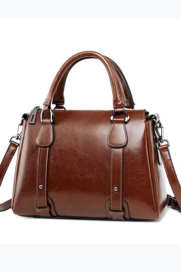 Modern Brown Versatile Calf Leather Tote Handbag