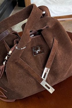 Modern Chocolate Durable Calf Leather Bucket Bag