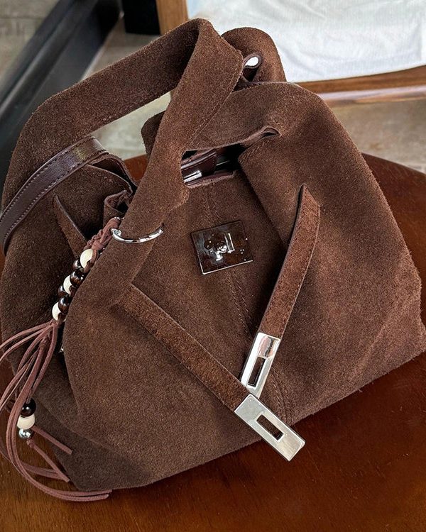 Modern Chocolate Durable Calf Leather Bucket Bag