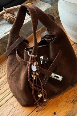 Modern Chocolate Durable Calf Leather Bucket Bag