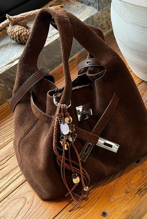 Modern Chocolate Durable Calf Leather Bucket Bag