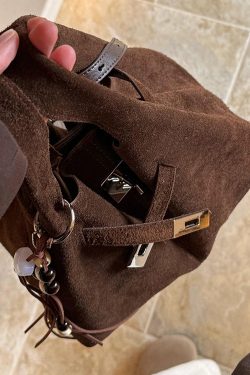 Modern Chocolate Durable Calf Leather Bucket Bag