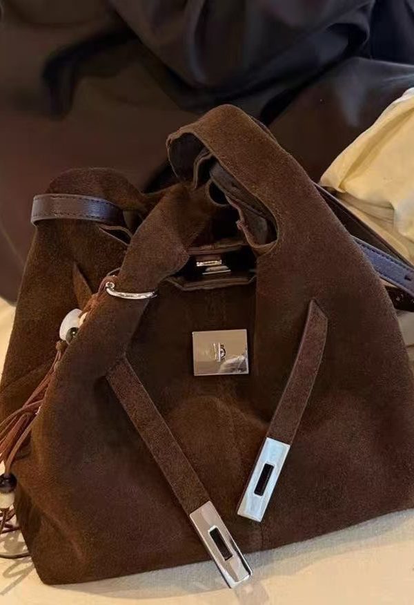 Modern Chocolate Durable Calf Leather Bucket Bag