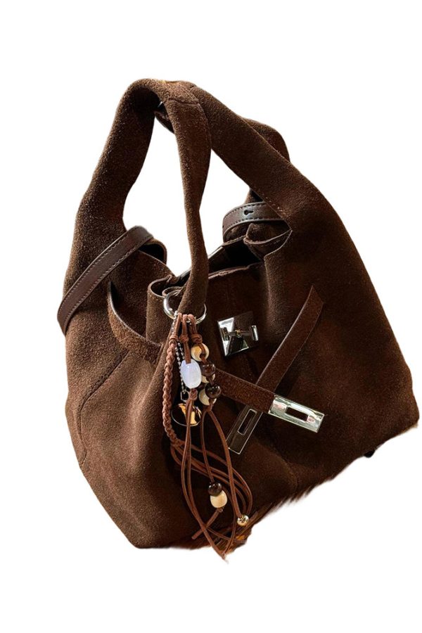 Modern Chocolate Durable Calf Leather Bucket Bag
