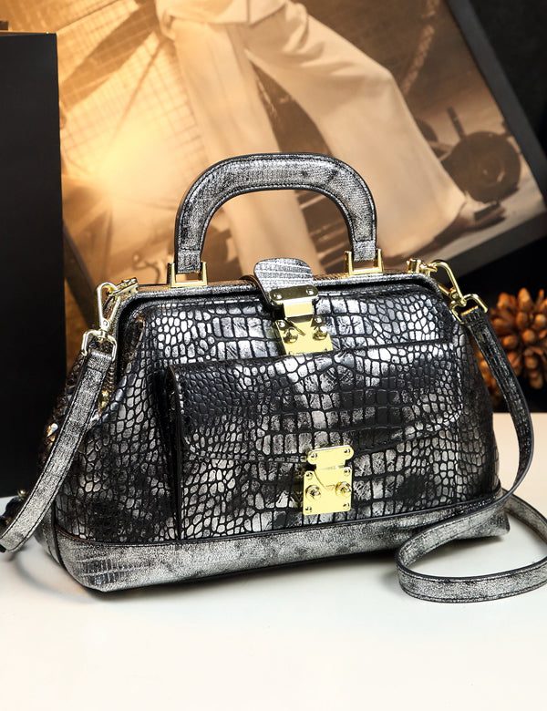 Modern Gradient Color Serpentine Durable Faux Leather Tote Handbag