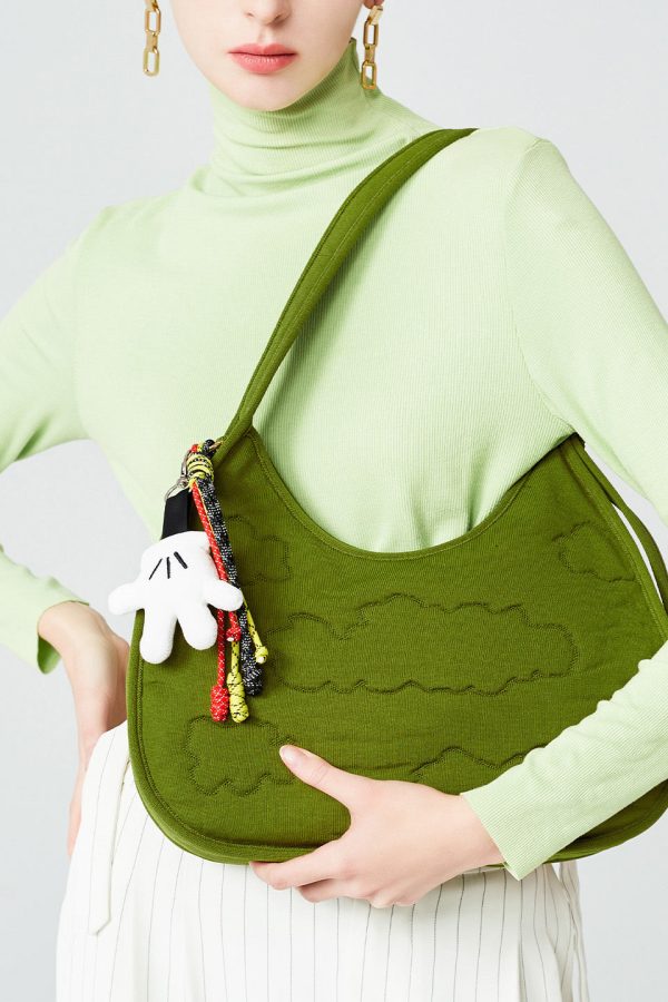 Modern Grass Green Embossing Cotton Hobo Bag