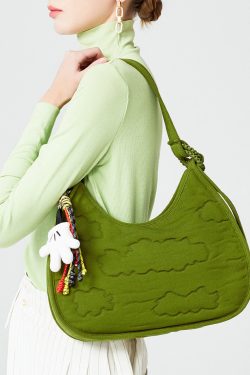 Modern Grass Green Embossing Cotton Hobo Bag