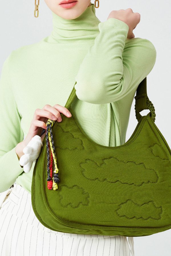Modern Grass Green Embossing Cotton Hobo Bag