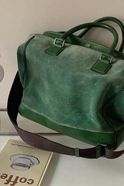 Modern Grass Green Large Capacity Patchwork Suede Tote Handbag