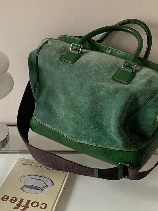 Modern Grass Green Large Capacity Patchwork Suede Tote Handbag