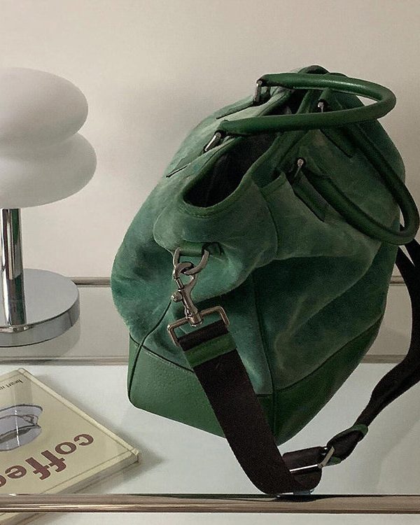 Modern Grass Green Large Capacity Patchwork Suede Tote Handbag