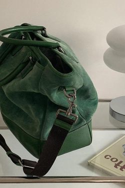 Modern Grass Green Large Capacity Patchwork Suede Tote Handbag