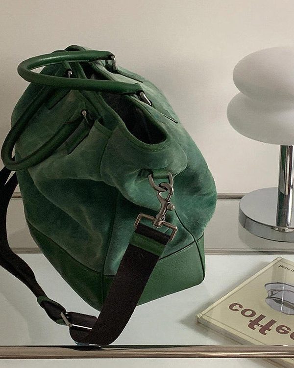 Modern Grass Green Large Capacity Patchwork Suede Tote Handbag