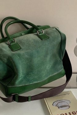 Modern Grass Green Large Capacity Patchwork Suede Tote Handbag