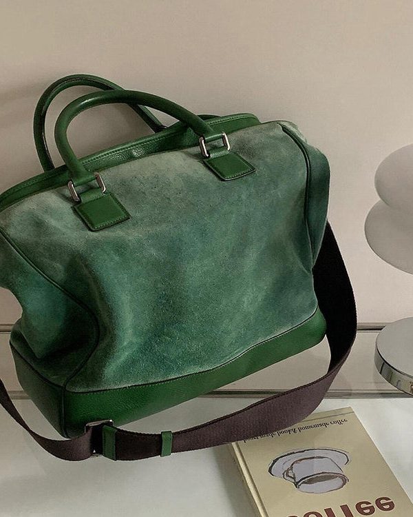 Modern Grass Green Large Capacity Patchwork Suede Tote Handbag