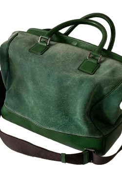 Modern Grass Green Large Capacity Patchwork Suede Tote Handbag