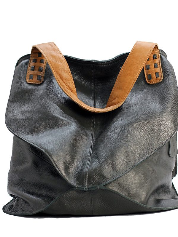 Modern Grey High-capacity Calf Leather Satchel Handbag