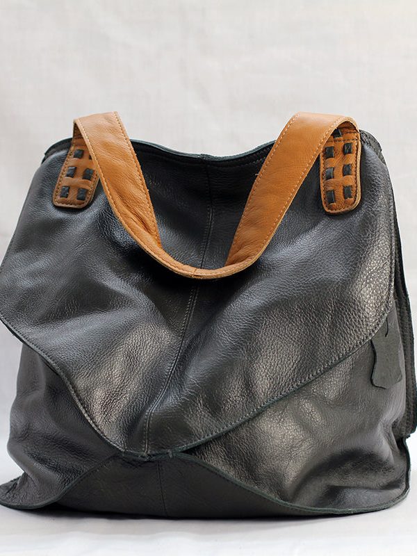 Modern Grey High-capacity Calf Leather Satchel Handbag