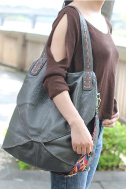 Modern Grey High-capacity Calf Leather Satchel Handbag