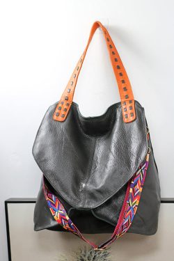 Modern Grey High-capacity Calf Leather Satchel Handbag