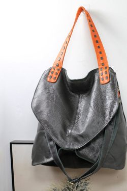 Modern Grey High-capacity Calf Leather Satchel Handbag