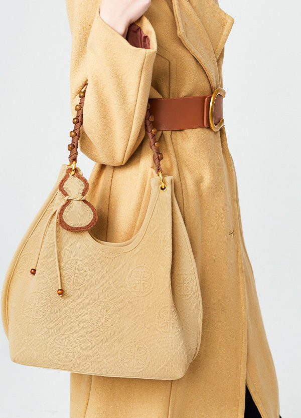 Modern Khaki Jacquard Large Capacity Cotton Shoulder Bags