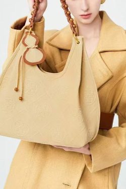 Modern Khaki Jacquard Large Capacity Cotton Shoulder Bags