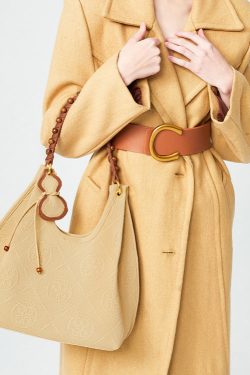 Modern Khaki Jacquard Large Capacity Cotton Shoulder Bags