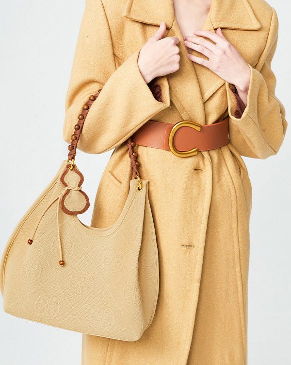 Modern Khaki Jacquard Large Capacity Cotton Shoulder Bags