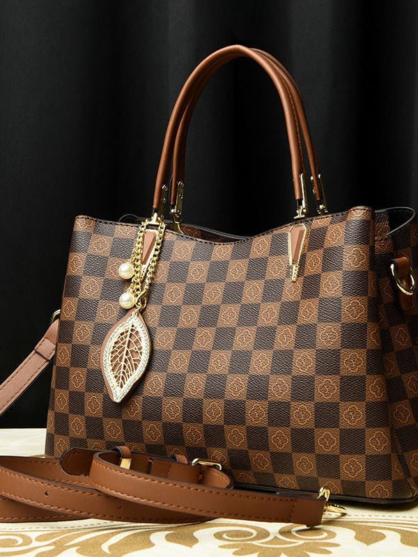 Modern Khaki Print Large Versatile Leather Tote Handbag