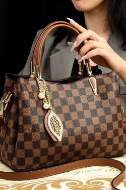 Modern Khaki Print Large Versatile Leather Tote Handbag