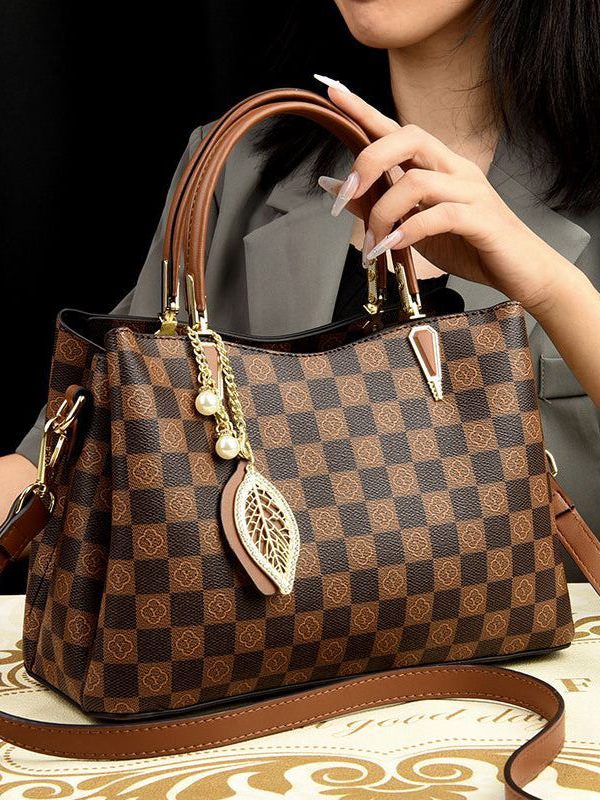 Modern Khaki Print Large Versatile Leather Tote Handbag