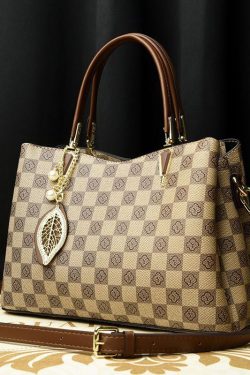 Modern Khaki Print Large Versatile Leather Tote Handbag