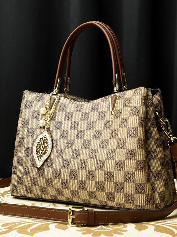 Modern Khaki Print Large Versatile Leather Tote Handbag