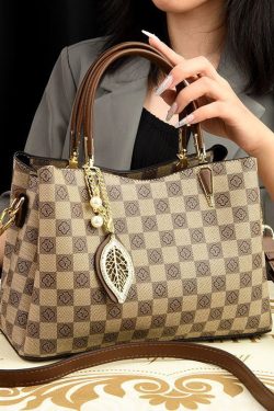 Modern Khaki Print Large Versatile Leather Tote Handbag