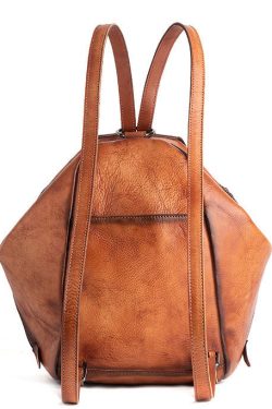 Modern Khaki Solid Zippered Calf Leather Backpack Bag