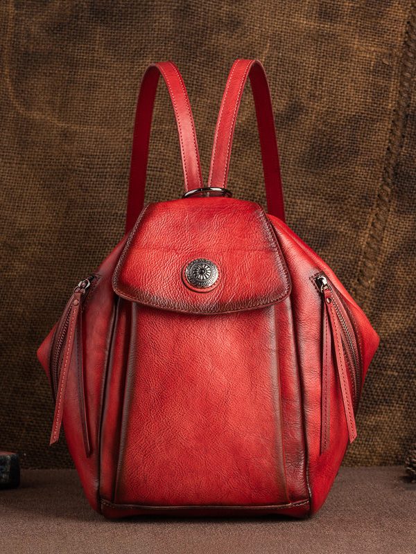 Modern Khaki Solid Zippered Calf Leather Backpack Bag