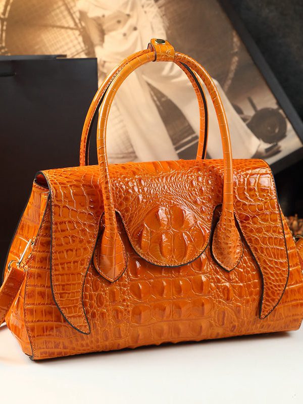 Modern Orange Ox Horn Solid Durable Faux Leather Tote Handbag