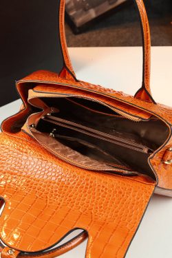 Modern Orange Ox Horn Solid Durable Faux Leather Tote Handbag