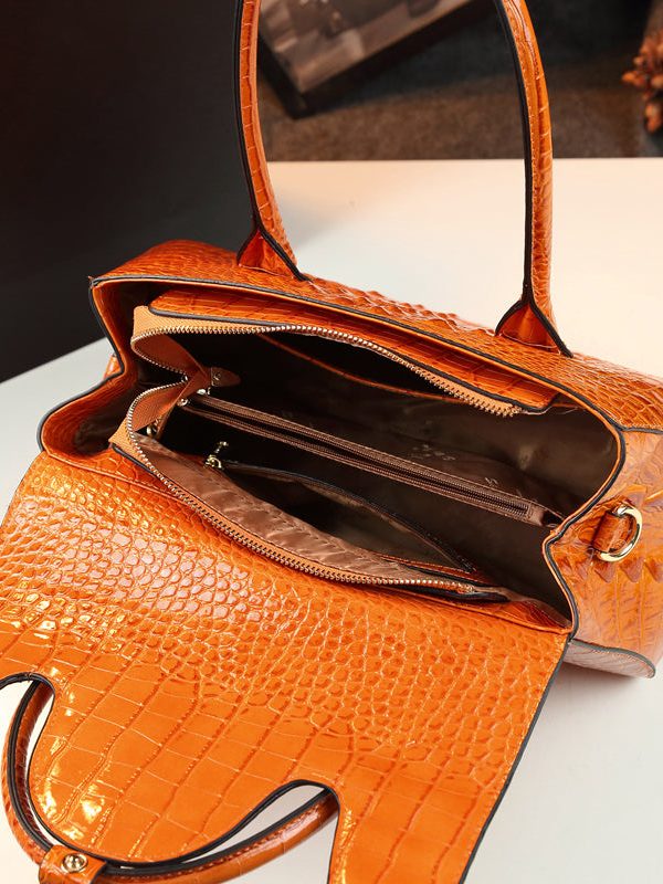 Modern Orange Ox Horn Solid Durable Faux Leather Tote Handbag