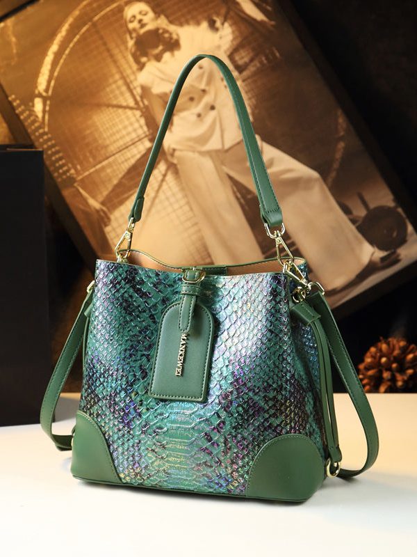 Modern Orange Serpentine Large Capacity Faux Leather Messenger Bag