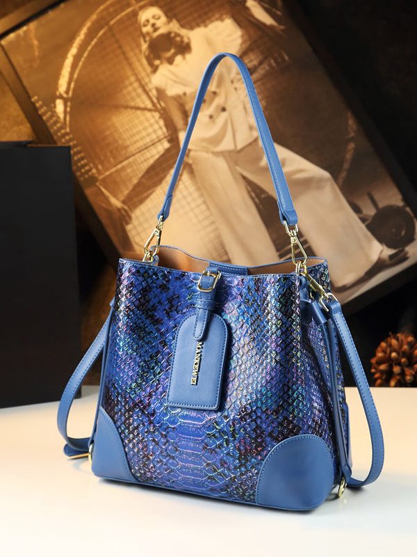 Modern Orange Serpentine Large Capacity Faux Leather Messenger Bag