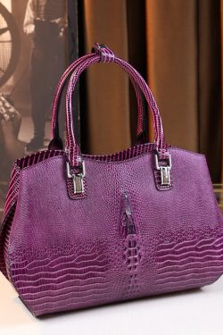 Modern Purple Large Capacity Calf Leather Tote Handbag