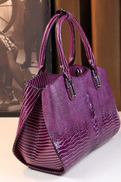 Modern Purple Large Capacity Calf Leather Tote Handbag