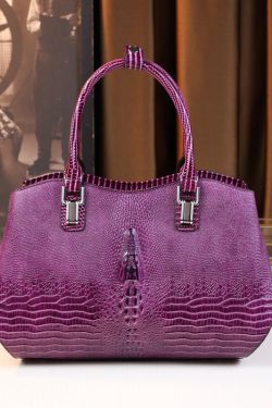 Modern Purple Large Capacity Calf Leather Tote Handbag