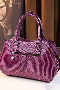 Modern Purple Large Capacity Calf Leather Tote Handbag