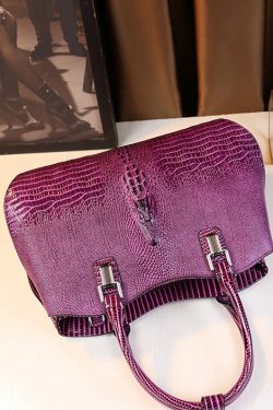 Modern Purple Large Capacity Calf Leather Tote Handbag