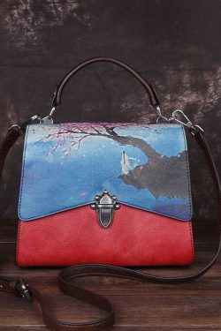 Modern Red Print Paitings Calf Leather Tote Handbag